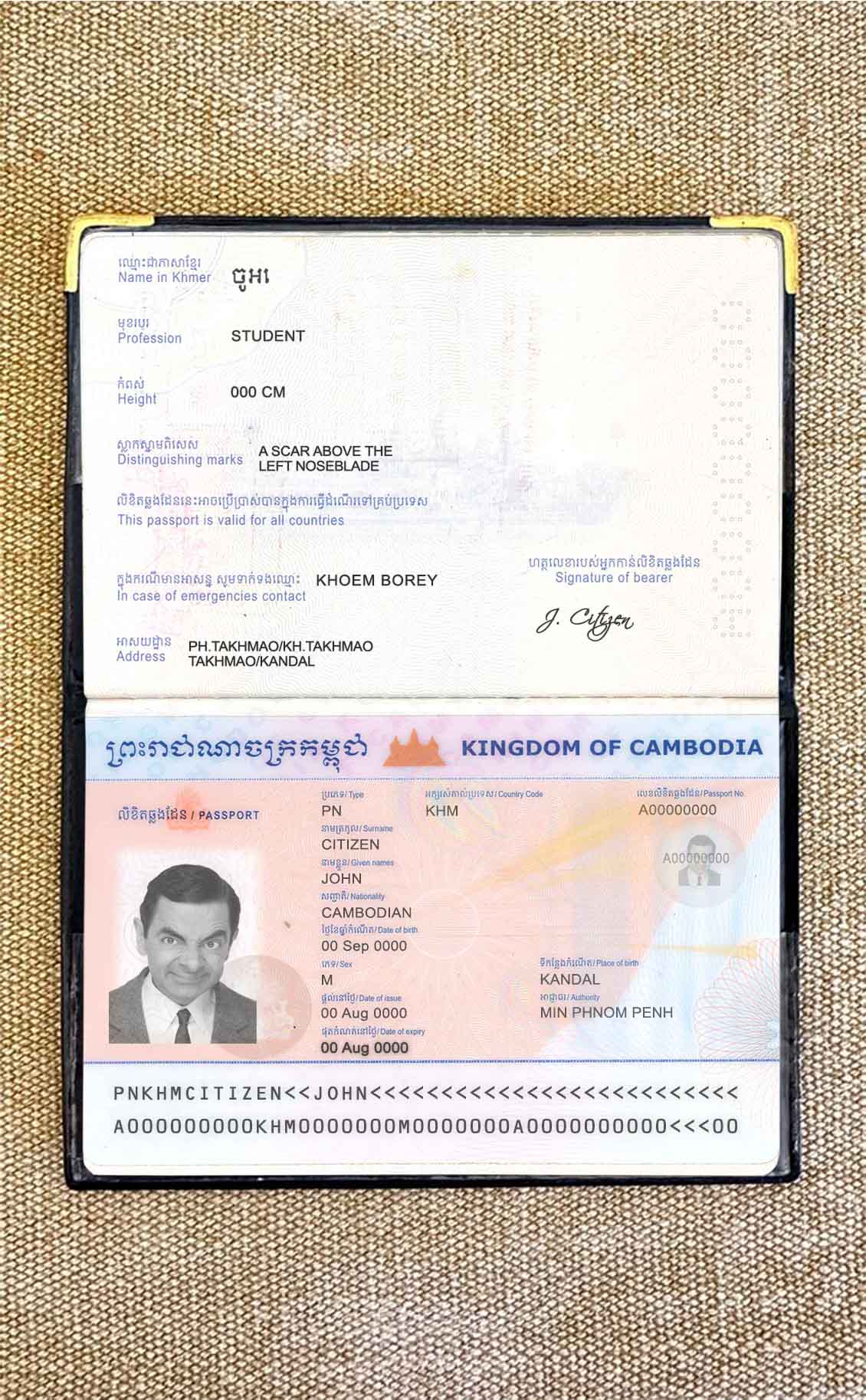 Cambodia passport photo look PSD template